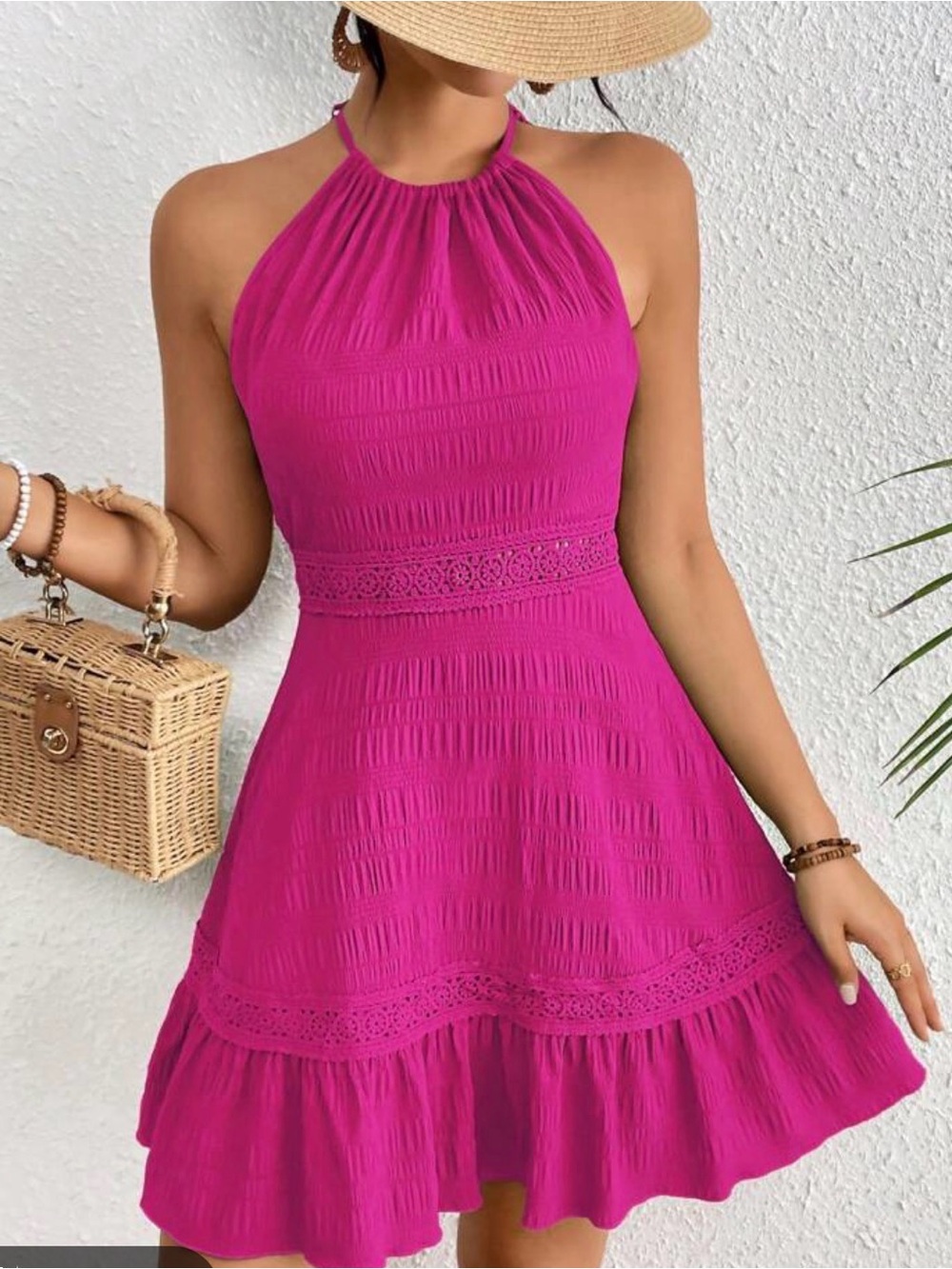 SHEIN Hot Pink Halter Neck Mini Dress